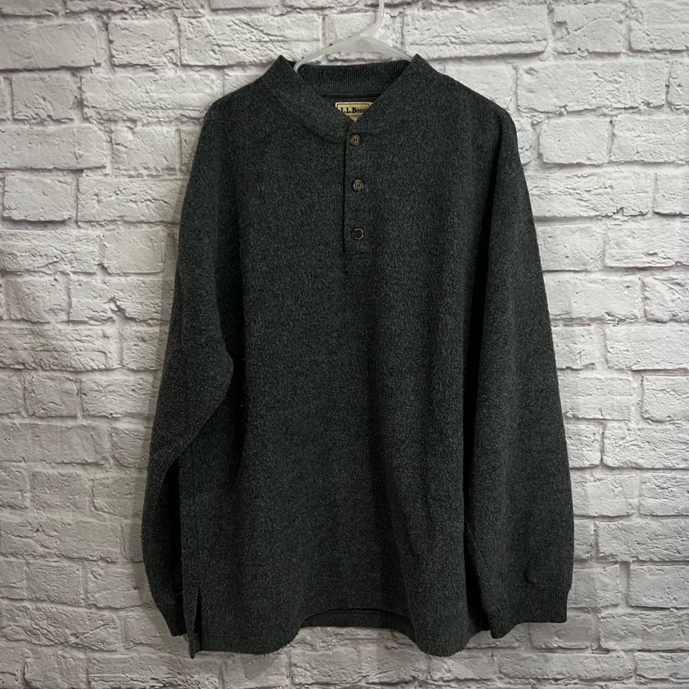 Vintage LL Bean men’s large wool alpaca blend 1/4 button sweater gray